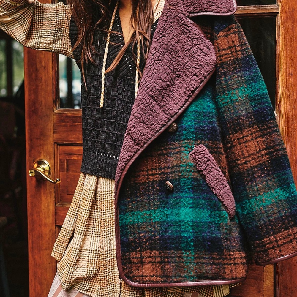 Free people Misfits plaid peacoat jacket